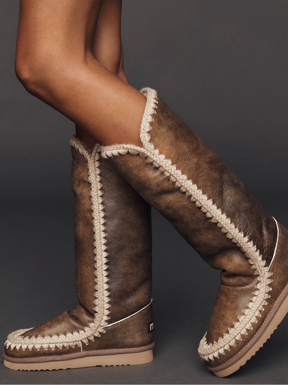 MOU Stitched Detail Sheepskin Tall Boots